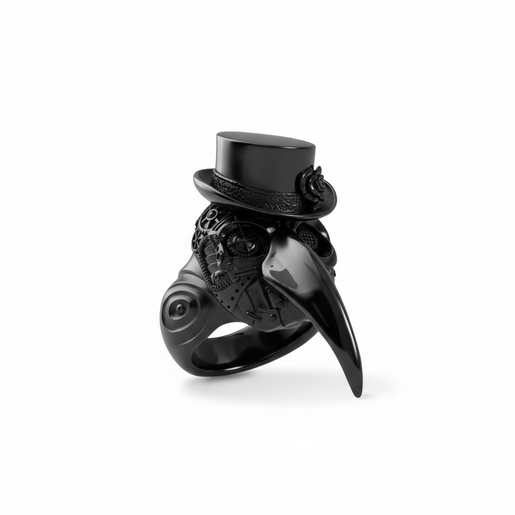 Handcrafted black plague doctor ring with gothic design