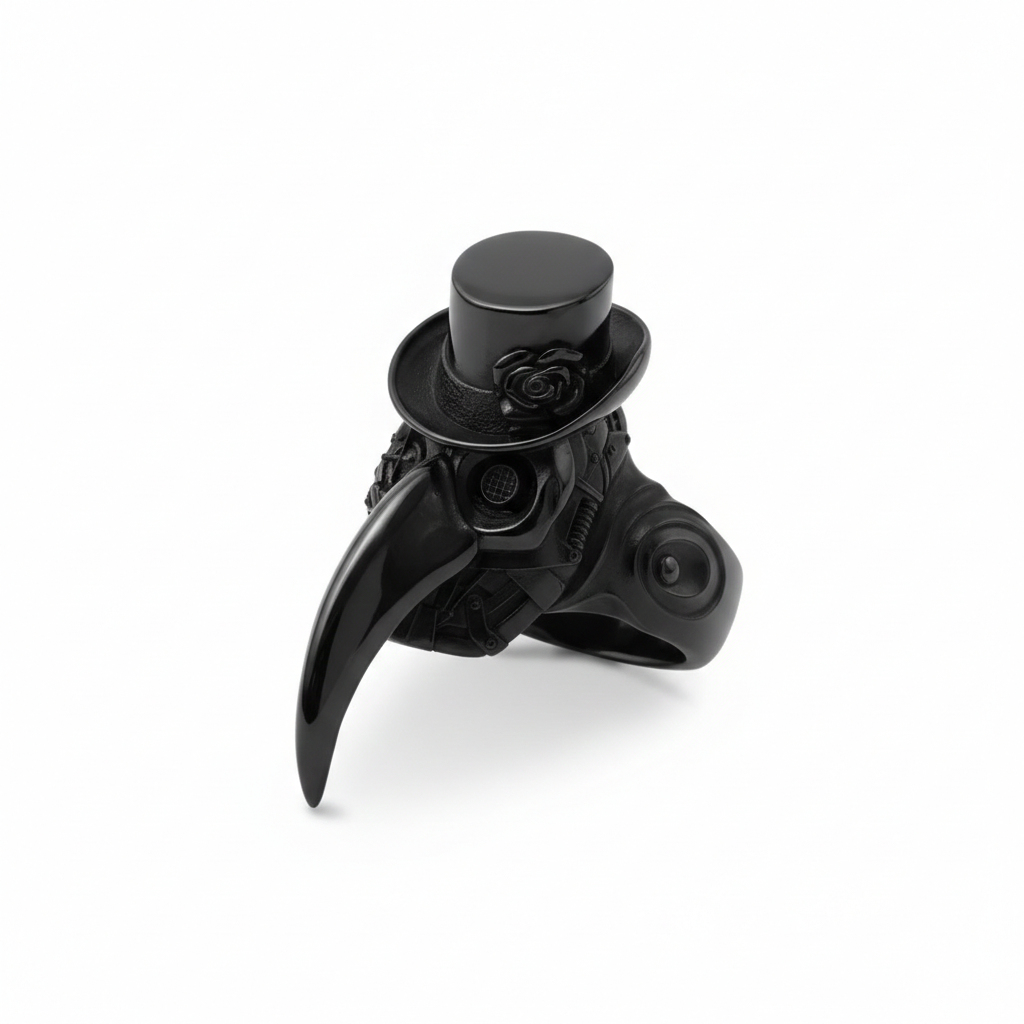 Handcrafted black plague doctor ring with gothic design