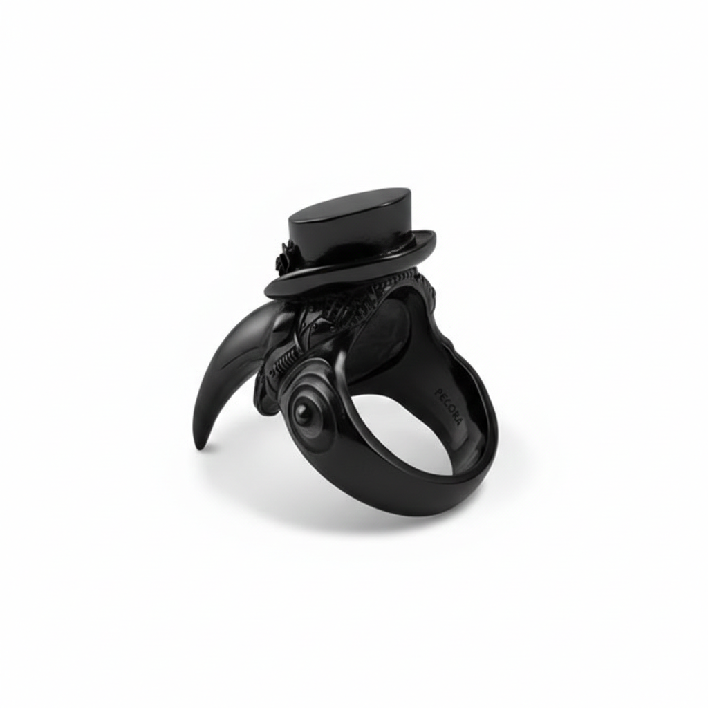 Handcrafted black plague doctor ring with gothic design