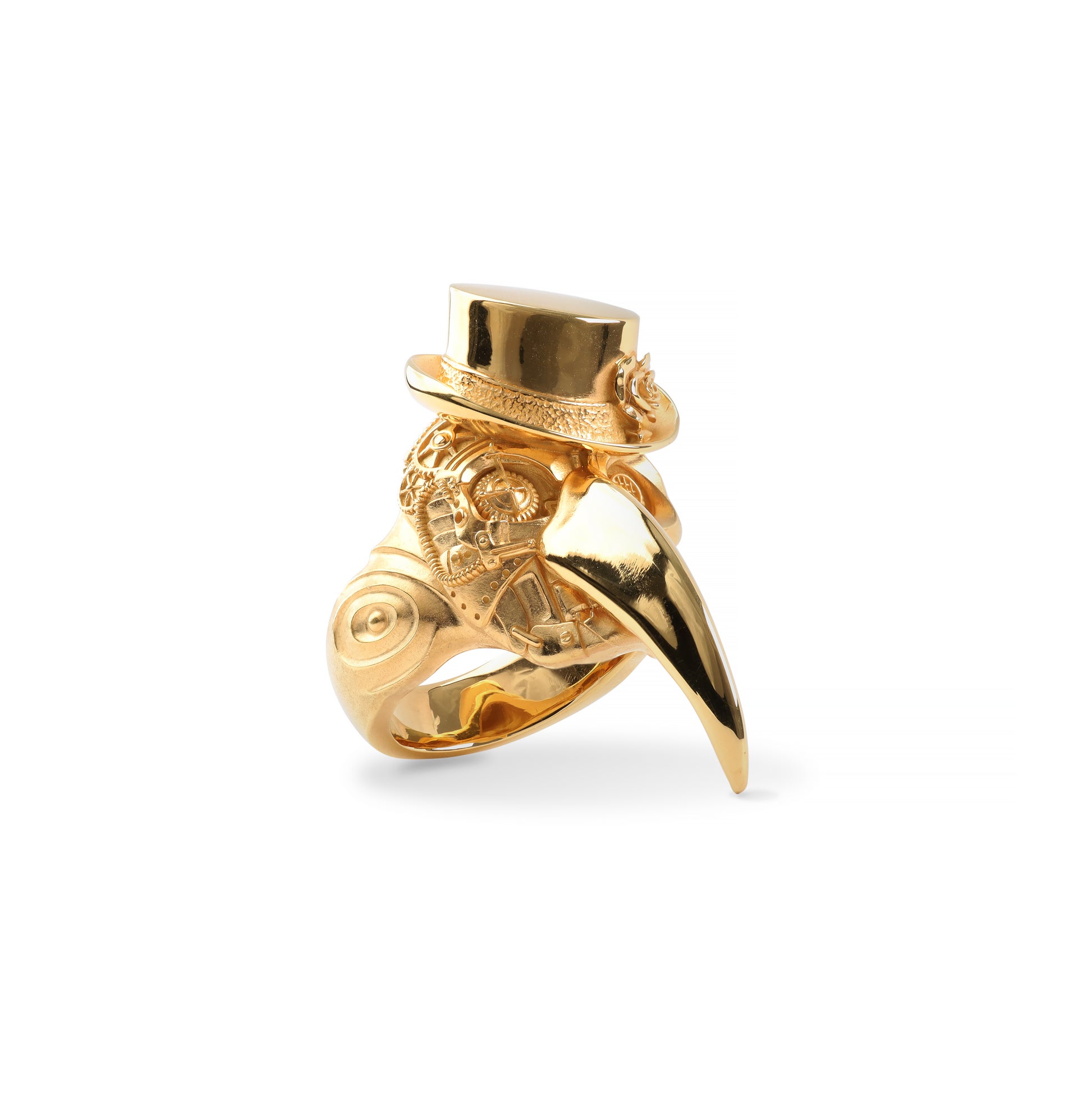 Handcrafted gold plague doctor ring with gothic design
