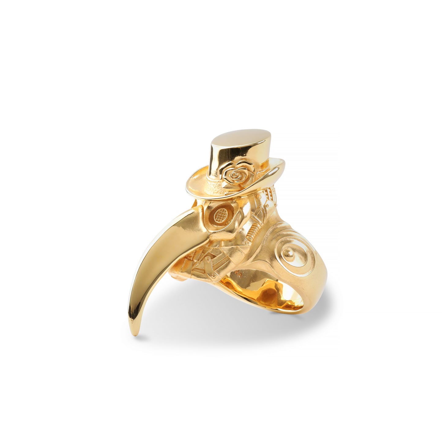 Handcrafted gold plague doctor ring with gothic design