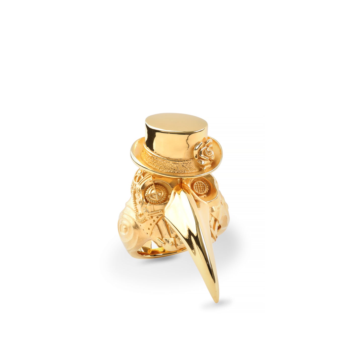 Handcrafted gold plague doctor ring with gothic design