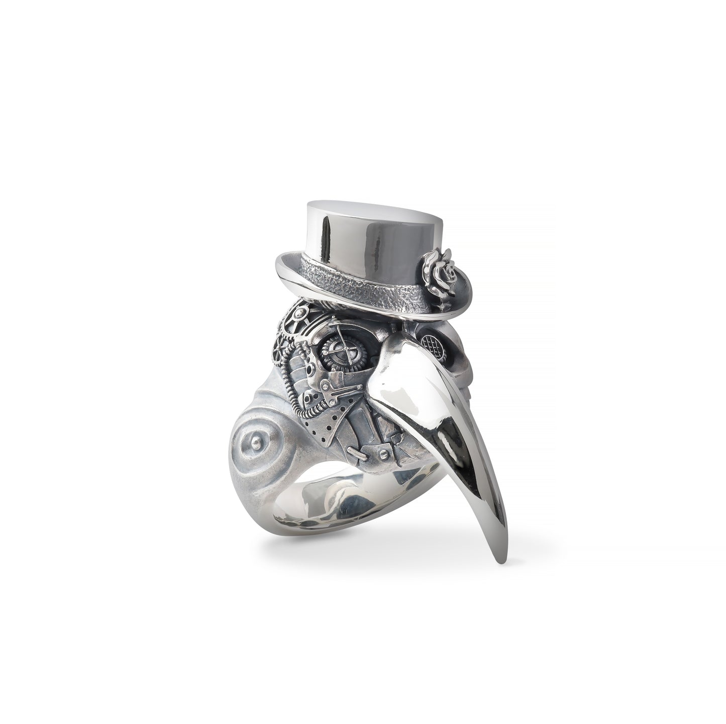 Handcrafted silver plague doctor ring with gothic design