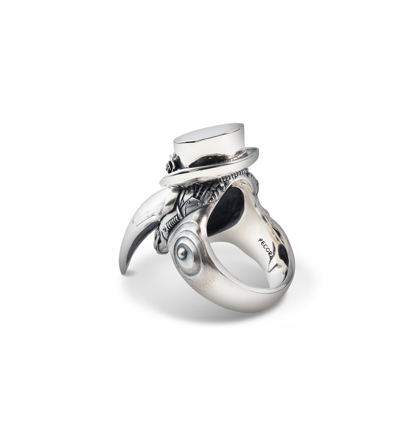 Handcrafted silver plague doctor ring with gothic design