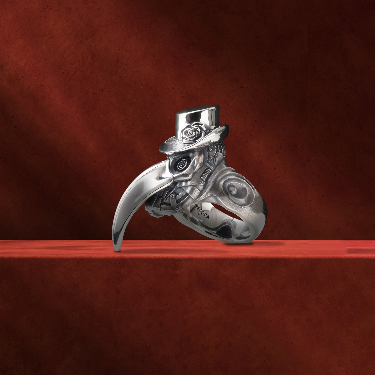 Handcrafted silver plague doctor ring with gothic design