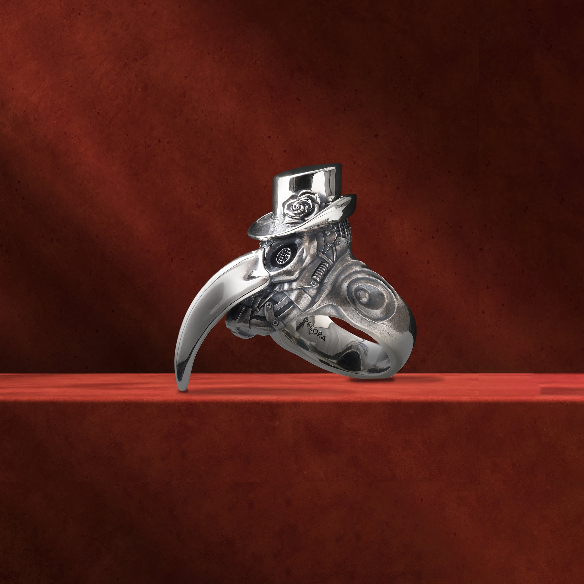 Handcrafted silver plague doctor ring with gothic design