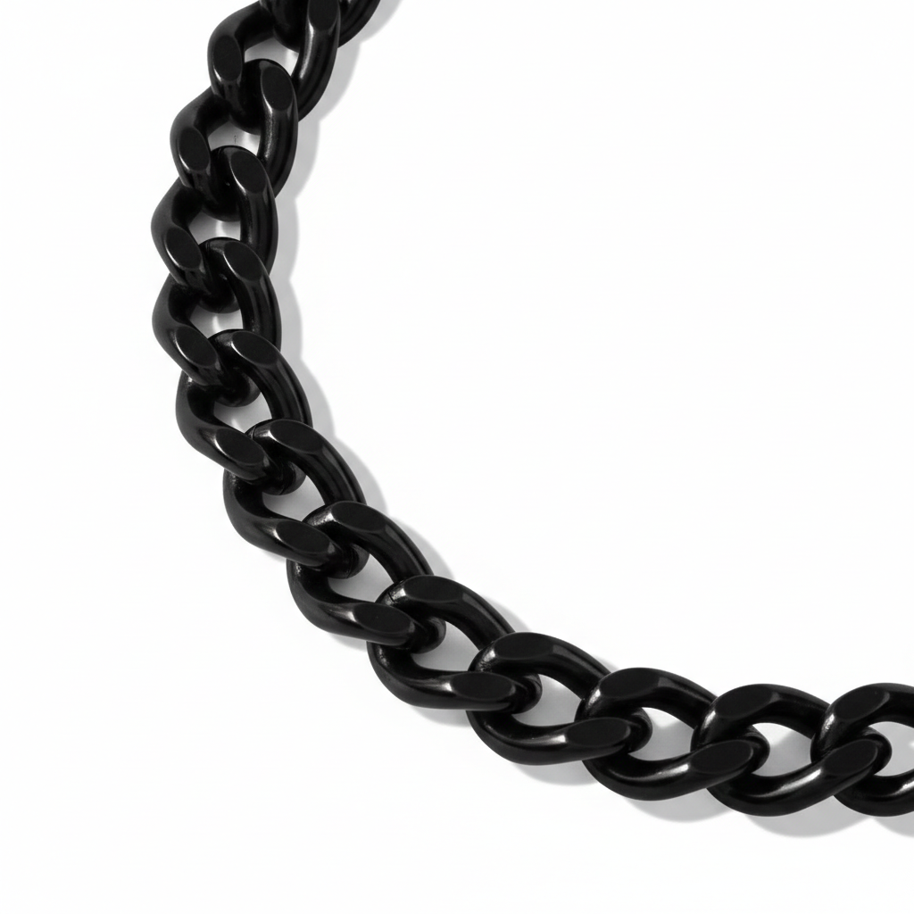 Layered black chain necklace on black display bust 3