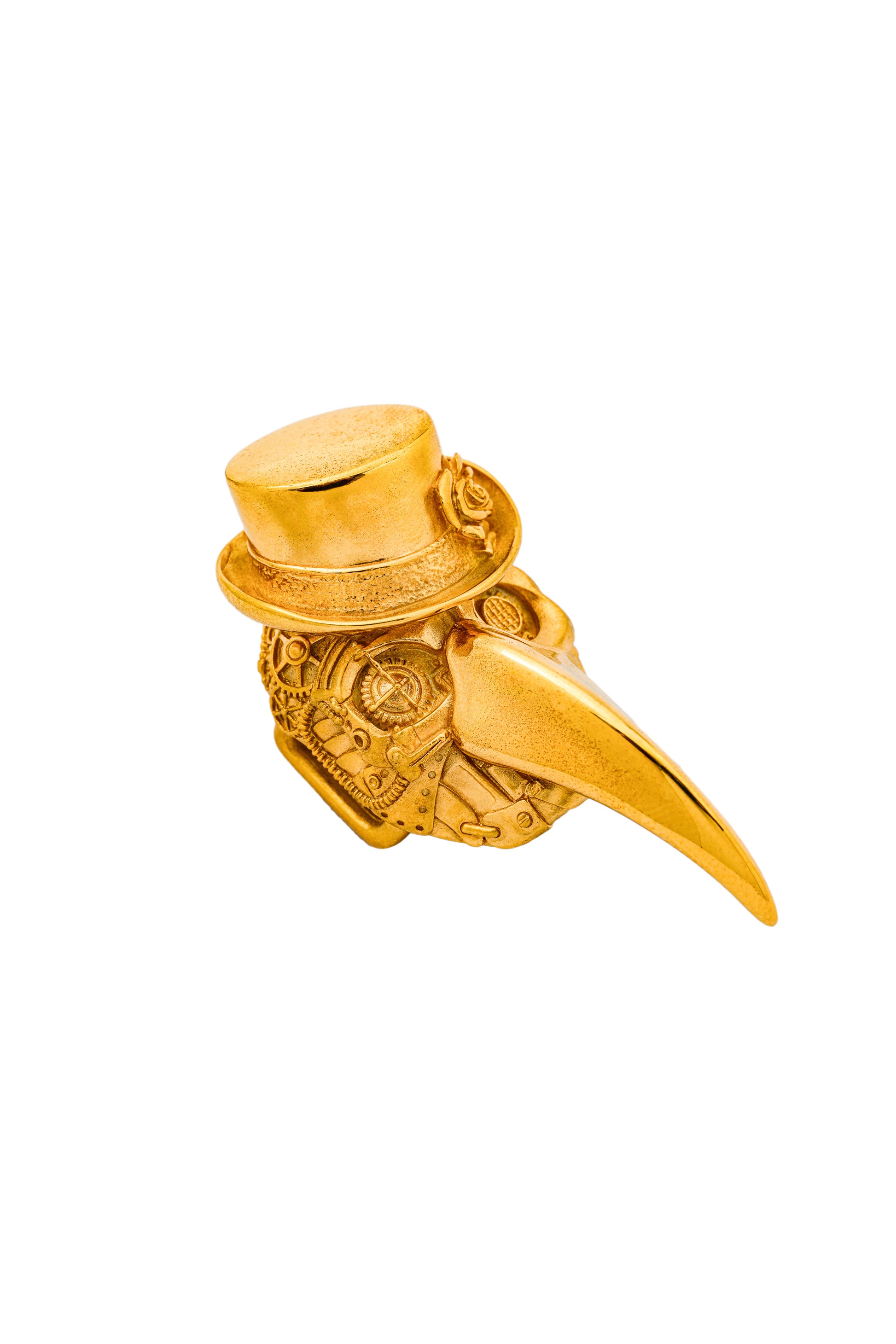 Masquerade plague doctor gold ring on black flower background