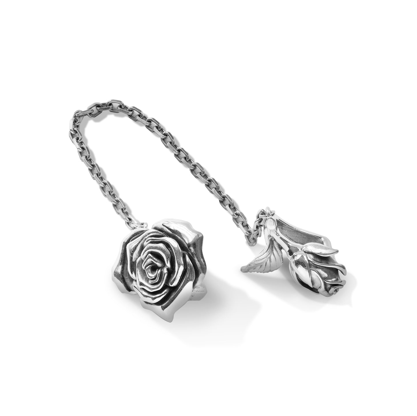 Silver rose charm with chain gothic jewelry accessory
