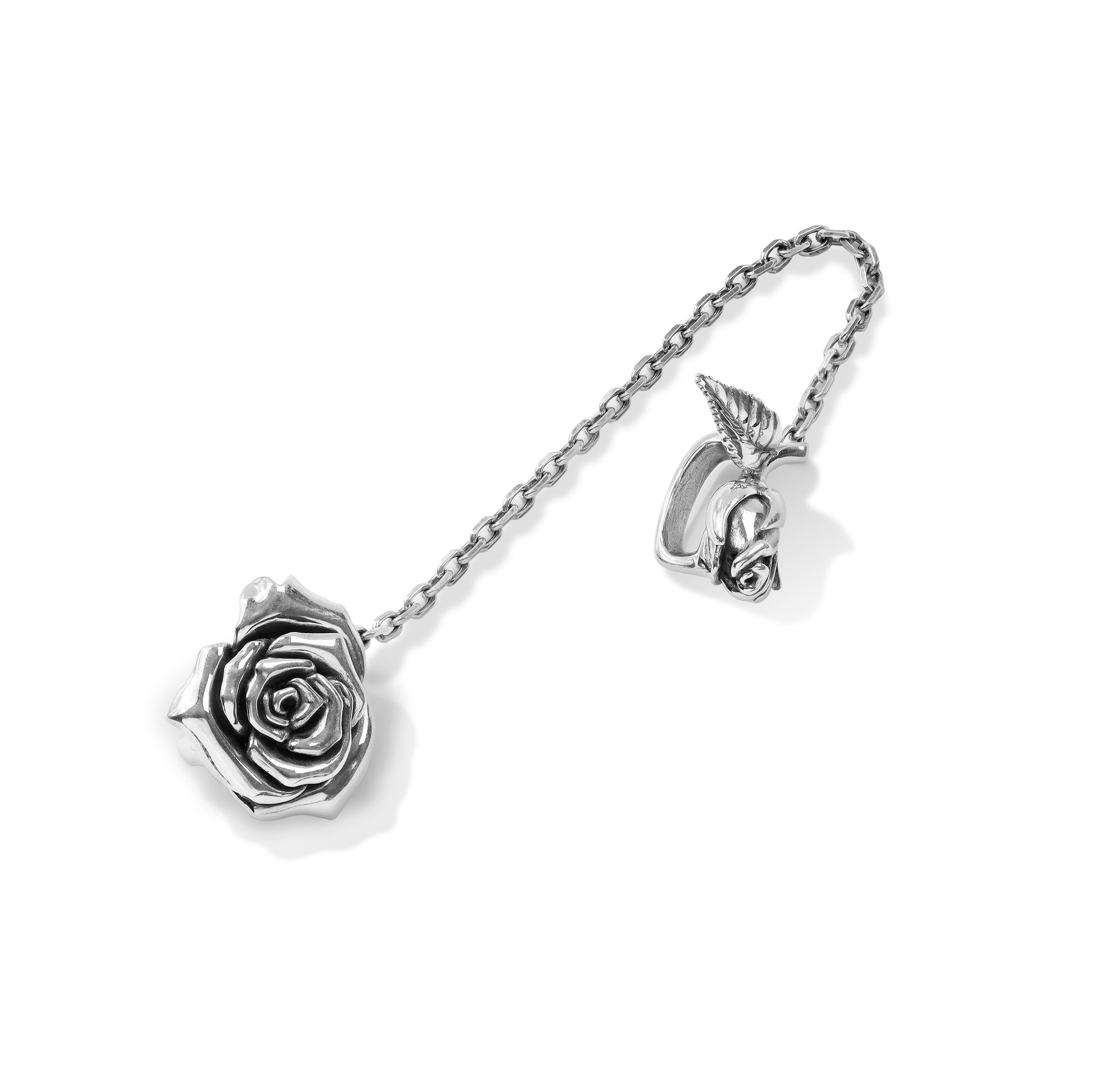 Silver rose charm with chain gothic jewelry accessory